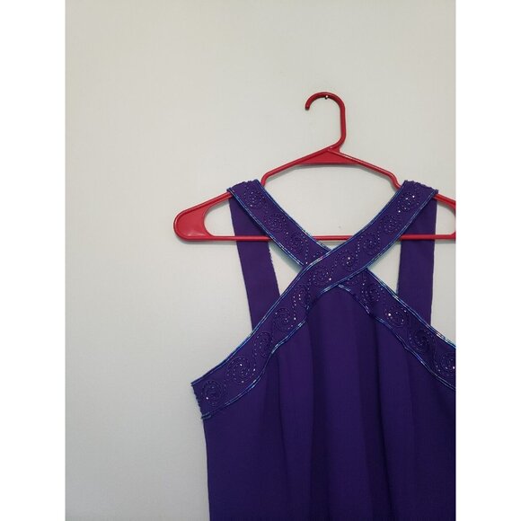 Rimini By Shaw Womens 8 Formal Dress Sleeveless Maxi Purple Sparkly Beaded - Picture 4 of 5